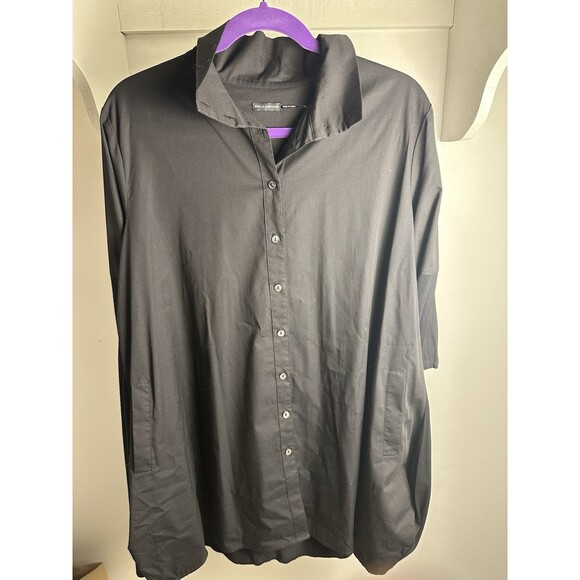 Stella Carakasi Button Up Black 3/4 Sleeve Oversized Tunic Pockets Sz Medium - Picture 2 of 12